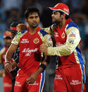 Vinay Kumar and Virat Kohli celebrate a wicket, Pune Warriors v Royal Challengers Bangalore, IPL, Pune, May 11, 2012
