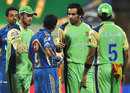 Zaheer Khan has a word with Ambati Rayudu following a heated exchange between the teams, Royal Challengers Bangalore v Mumbai Indians, IPL, Bangalore, May 14, 2012