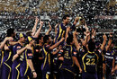 Sunil Narine, the Player of the Tournament, is carried by his team-mates, Kolkata Knight Riders v Chennai Super Kings, IPL 2012, final, Chennai, May 27, 2012
