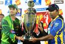 Mohammad Hafeez and Mahela Jayawardene with the series trophy, Sri Lanka v Pakistan, 2nd T20I, Hambantota