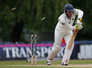 Joe Gatting loses his off stump to Stuart Meaker, Sussex v Surrey, County Championship, Division One, Horsham, 2nd day, June 7, 2012