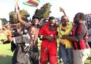 Hamilton Masakadza is congratulated by happy Zimbabwe fans, Zimbabwe v South Africa, T20 tri-series final, Harare, June 24, 2012