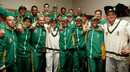 Gary Kirsten flanked by Mark Boucher and Jacques Rudolph, New Zealand v South Africa, 3rd Test, Wellington, March 30, 2004