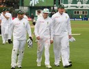 Graeme Smith, AB de Villiers and Mark Boucher walk off the field, New Zealand v South Africa, 3rd Test, Wellington, 5th day, March 27, 2012