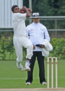 Manjula Guruge took the wicket of Steven de Bruin, Netherlands v UAE, Intercontinental Cup, 1st day, Deventer, July 16, 2012