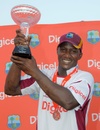 Darren Sammy with the series trophy, West Indies v New Zealand, 5th ODI, Basseterre, July 16, 2012