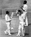 Dennis Amiss is congratulated for his double-century by team-mate Alan Knott and bowler Michael Holding, England v West Indies, 5th Test, The Oval, 4th day, August 16, 1976