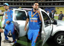 Virat Kohli and MS Dhoni exit the prize jeep after winning the series, Sri Lanka v India, 5th ODI, Pallekele, August 4, 2012