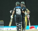 Tamim Iqbal congratulates Kamran Akmal on reaching his fifty, Uthura v Wayamba, SLPL, Colombo, August 12, 2012