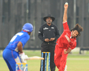 Aftab Ahmed bowls to a USA batsman, Denmark v United states of America, ICC World Cricket League Division Four 2012, Kuala Lumpur, September 4, 2012