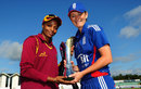 Merissa Aguilleira and Charlotte Edwards pose with the NatWest series trophy, England Women v West Indies Women, 1st T20I, Chester-le-Street, September 8, 2012