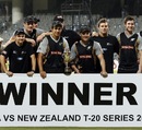 New Zealand team poses with the winners trophy, India v New Zealand, 2nd T20I, Chennai, September 11, 2012
