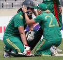 Susan Benade being congratulated by skipper Mignon du Preez, Bangladesh Women v South Africa Women, 2nd T20I, Mirpur, September 12, 2012