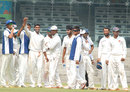 West Zone players celebrate Kamlesh Makvana's match haul of 10, North Zone v West Zone, quarter-final, Duleep Trophy, 4th day, Chennai, October 9, 2012