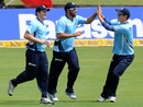 Andre Adams celebrates after catching Shahid Afridi, Auckland Aces v Hampshire, Champions League T20, Centurion, October 10, 2012