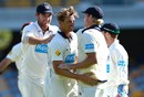 James Pattinson celebrates one of his six wickets, Queensland v Victoria, Sheffield Shield, Brisbane, 3rd day, October 12, 2012