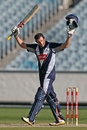 David Hussey celebrates his century, Victoria v Tasmania, Ryobi Cup, Melbourne, October 28, 2012