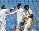 Samit Patel celebrates the dismissal of Sufiyan Shaikh, Mumbai A v England XI, tour match, Mumbai, 3rd day, November 5, 2012
