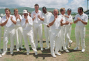 England players celebrate their nine-wicket victory, West Indies v England, 1st Test, Jamaica, 5th day, March 1, 1990