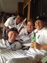 Nick Compton, Joe Root, Samit Patel and Jonny Bairstow relax after victory, celebrates the series win, India v England, 4th Test, Nagpur, 5th day, December 17, 2012