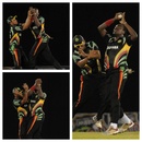 Steven Jacobs takes a catch after colliding with Ramnaresh Sarwan, Barbados v Guyana, Caribbean T20, Trinidad, January 10, 2013