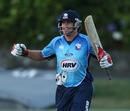 Lou Vincent raises his arms in delight after completing the win, Auckand v Central Districts, HRV Cup 2012-13, January 15, 2013