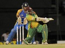 Liam Sebastien plays a switch hit during his unbeaten knock, Barbados v Windward Islands, Caribbean T20, January 17, 2013