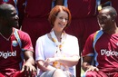 Darren Sammy and Dwayne Bravo with Australia's Prime Minister Julia Gillard, Prime Minister's XI v West Indians, Canberra, January 29, 2013