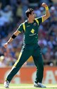 Mitchell Starc reacts after dismissing Ramnaresh Sarwan, Australia v West Indies, 2nd ODI, Perth, February 3, 2013