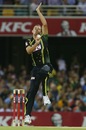 Josh Hazlewood delivers, Australia v West Indies, only T20I, Brisbane, February 13, 2012