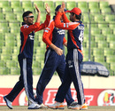 Rangpur Riders celebrate a wicket, Barisal Burners v Rangpur Riders, Bangladesh Premier League 2012-13, Mirpur, February 14, 2013