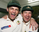 Ricky Ponting and Adam Gilchrist celebrate Australia's first series win in India in 35 years, India v Australia, 3rd Test, Nagpur, 4th day, October 29, 2004