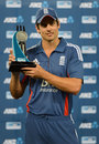 Alastair Cook poses with the series trophy, New Zealand v England, 3rd ODI, Auckland, February 23, 2013