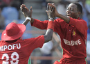 Tino Mutombodzi celebrates a wicket, West Indies v Zimbabwe, 3rd ODI, Grenada, February 26, 2013