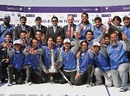 Karachi Blues with their Quaid-e-Azam trophy after winning the final, Karachi Blues v Sialkot, Final, Quaid-e-Azam trophy, 5th day, Lahore, February 28, 2013