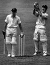 England wicket-keeper Godfrey Evans celebrates catching New Zealand batsman Bert Sutcliffe off the bowling of left arm orthodox spinner Jack Young for 32 in his first innings. 1st Test: England v New Zealand at Headingley, Leeds, 1949.