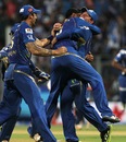 Ricky Ponting gets a hug from Harbhajan Singh after pulling off a stunning catch, Mumbai Indians v Delhi Daredevils, IPL, Mumbai, April 9, 2013