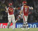 R Sathish and David Miller celebrate a stunning victory, Kings XI Punjab v Royal Challengers Bangalore, IPL 2013, Mohali, May 6, 2013