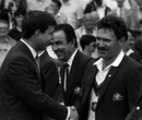 The Duke of York shakes hands with Australian captain Allan Border, England v Australia, 4th Test, 1st day, July 27, 1989