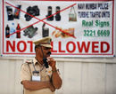 A police officer stands out the stadium, Chennai Super Kings v Mumbai Indians, IPL final, DY Patil Stadium, April 25, 2010