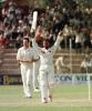 Nayan Mongia celebrates his maiden Test century on day 2 of the 1996/97 India vs Australia test at New Delhi
