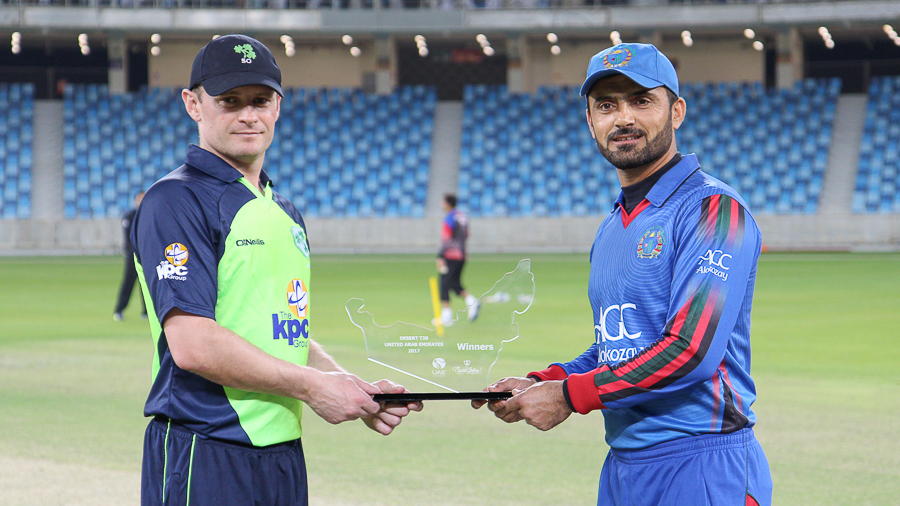 William Porterfield and Nawroz Mangal hold the tournament trophy ahead of the inaugural final William Porterfield and Nawroz Mangal hold the tournament trophy ahead of the inaugural final
