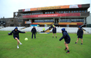 The New Zealand players indulge in some football on a sodden outfield during the rain delay, New Zealand v South Africa, Women's World Cup, Derby, June 28, 2017 The New Zealand players indulge in some football on a sodden outfield during the rain delay, New Zealand v South Africa, Women's World Cup, Derby, June 28, 2017