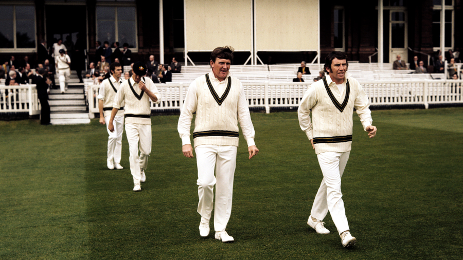 Ian Chappell leads his team out Ian Chappell leads his team out