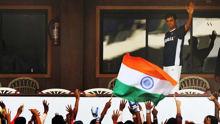One last time: Ganguly waves to the crowds from the pavilion after the 2008 Nagpur Test One last time: Ganguly waves to the crowds from the pavilion after the 2008 Nagpur Test