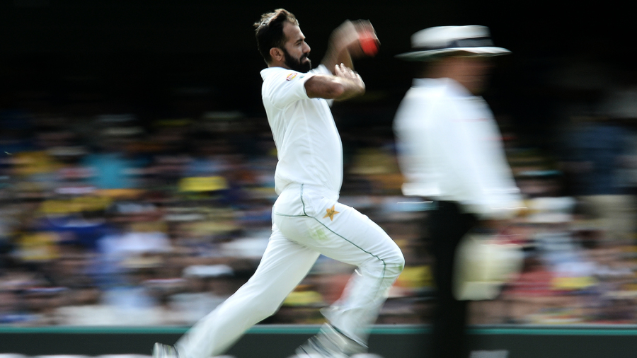 Wahab Riaz delivers the pink ball Wahab Riaz delivers the pink ball