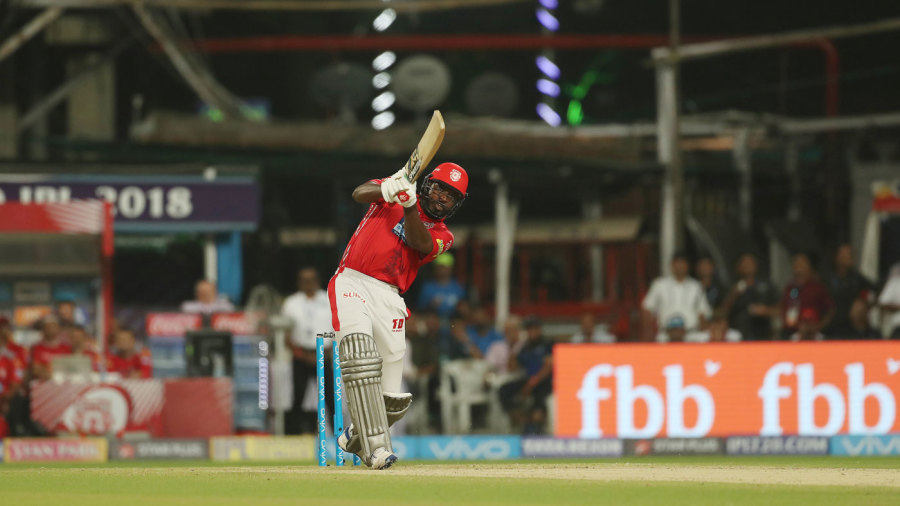 Chris Gayle launches one into the leg side Chris Gayle launches one into the leg side