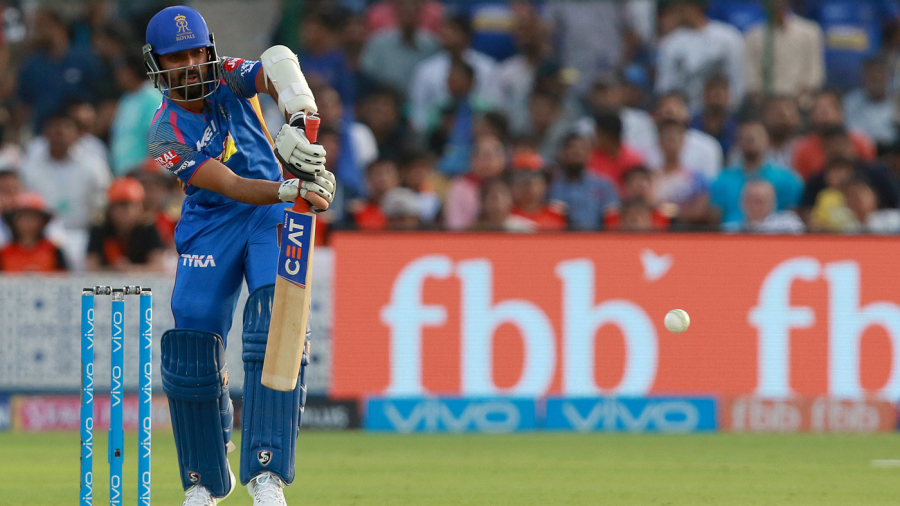 Ajinkya Rahane's bat turns in his hand upon impact with the ball Ajinkya Rahane's bat turns in his hand upon impact with the ball