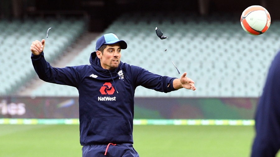 Alastair Cook's sunglasses break after he heads a football during practice Alastair Cook's sunglasses break after he heads a football during practice