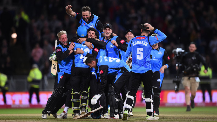 Pile on: Worcestershire celebrate the winning moment Pile on: Worcestershire celebrate the winning moment